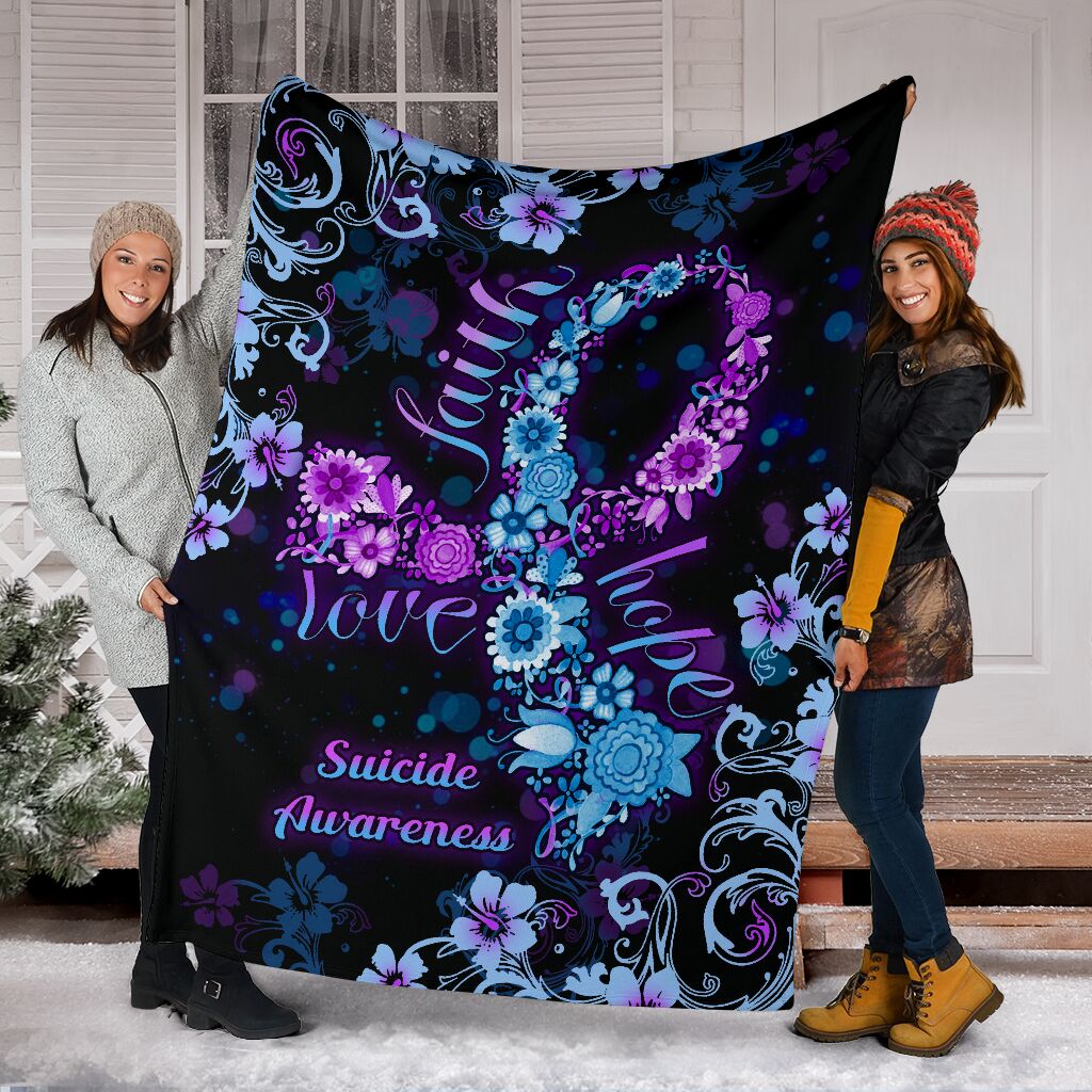 Mental Health Awareness Floral Flannel Blanket For Cozy Bedroom Sofa Decor