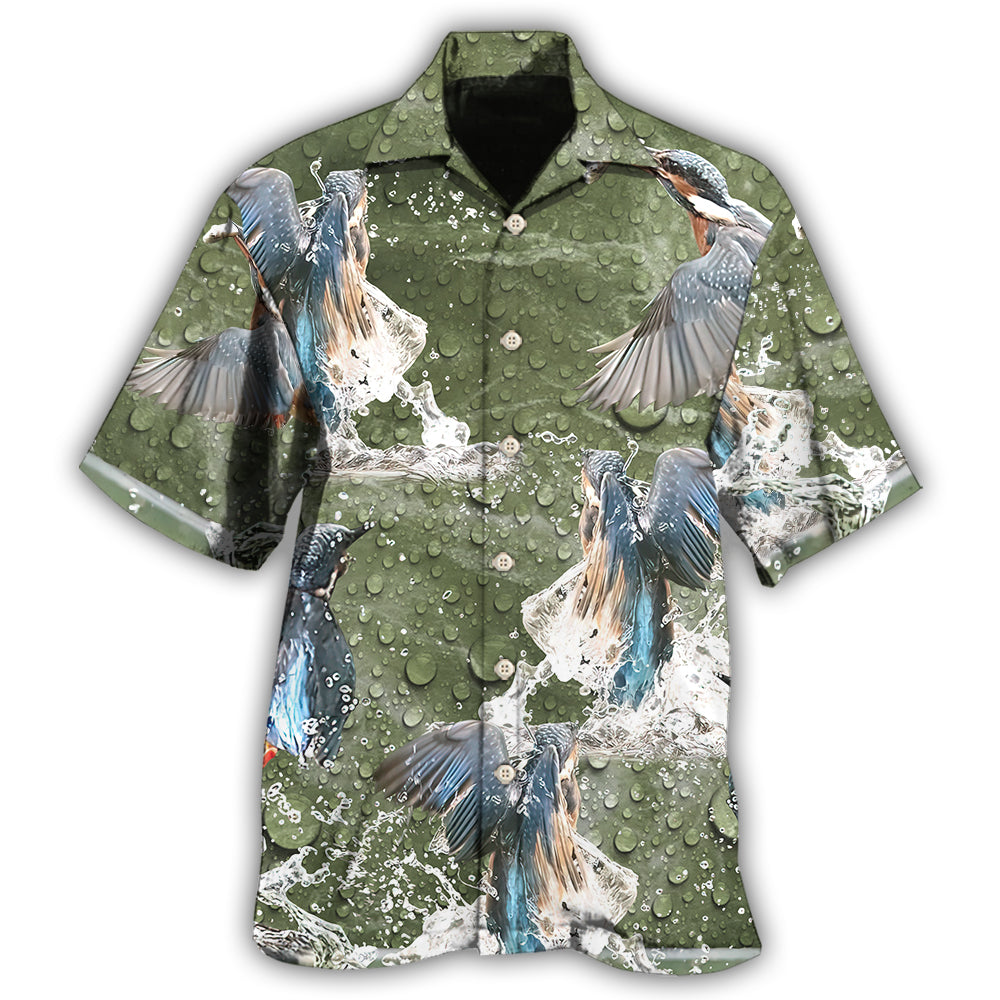 Creative Elegant Kingfisher Bird Hawaiian Shirt Print Closeup For Casual Outings