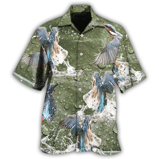 Creative Elegant Kingfisher Bird Hawaiian Shirt Print Closeup For Casual Outings