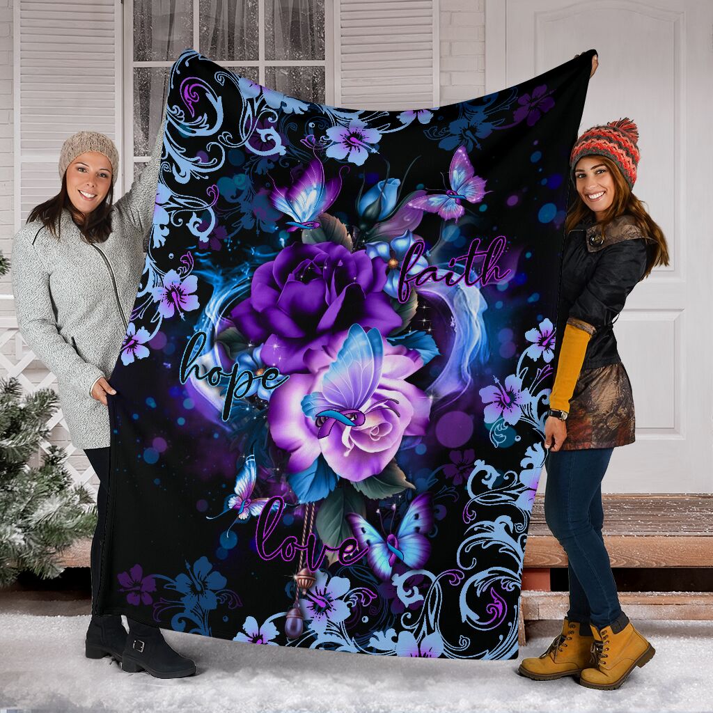 Mental Health Awareness Rose Butterfly Flannel Blanket For Cozy Bedroom Sofa Decor