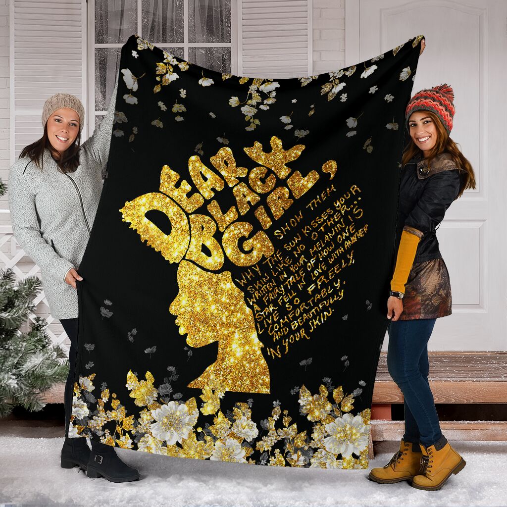 Black Girl Dear Black Girl Faux Glitter Print African American Flannel Blanket For Cozy Bedroom Sofa Decor