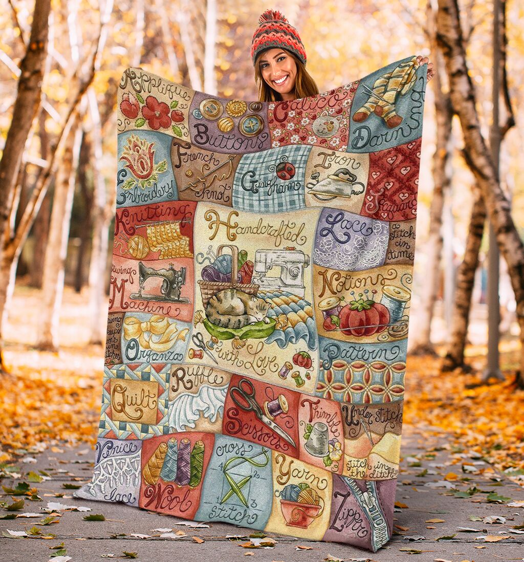 Sewing Handcrafted With Love Flannel Blanket For Cozy Bedroom Sofa Decor