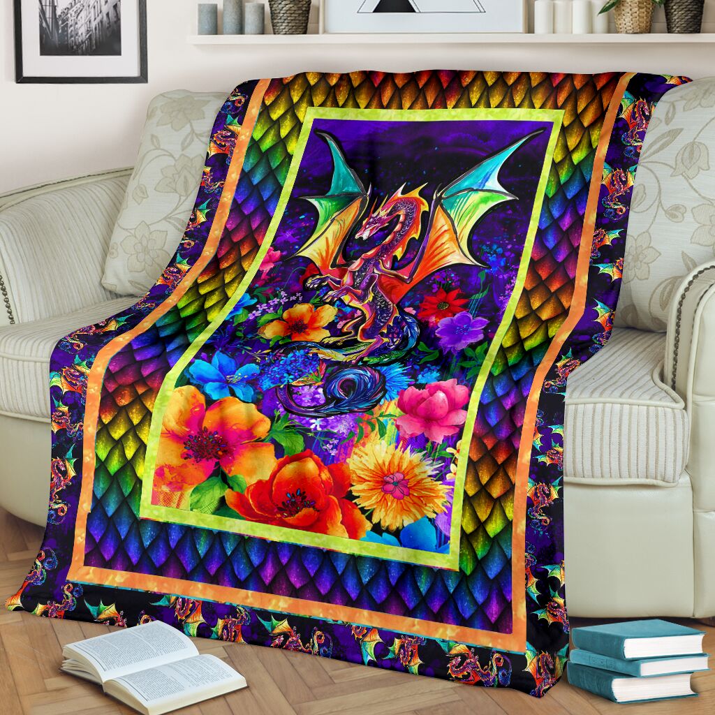 Dragon Colorful Floral Flannel Blanket For Cozy Bedroom Sofa Decor