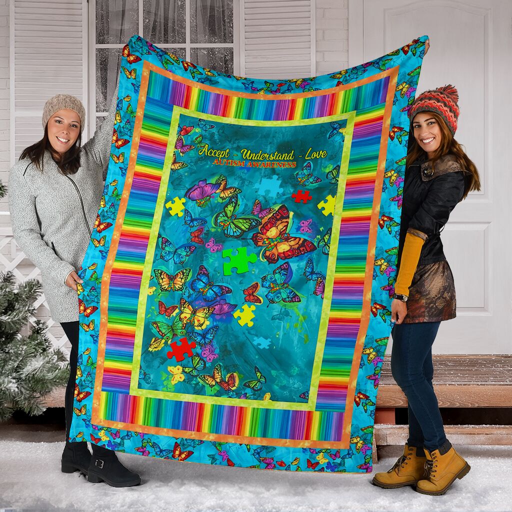 Autism Accept Understand Love Autism Awareness Flannel Blanket For Cozy Bedroom Sofa Decor