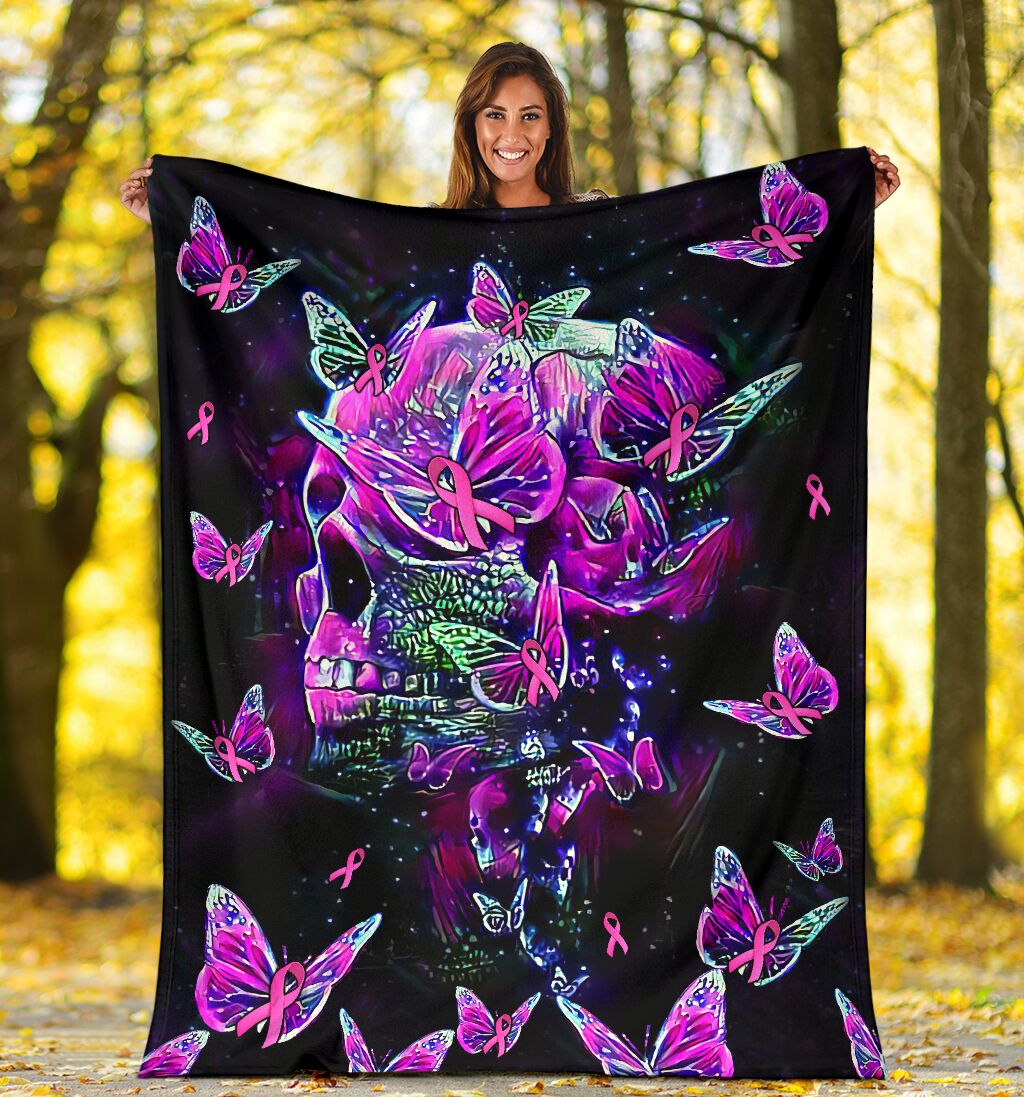 Breast Cancer Awareness Butterfly Flannel Blanket For Cozy Bedroom Sofa Decor