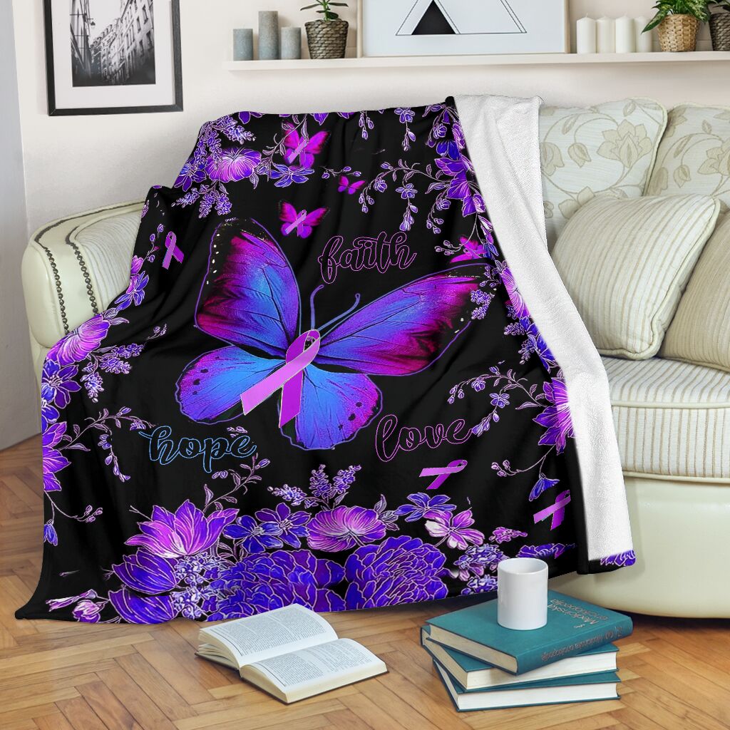 Fibromyalgia Awareness Butterfly Flannel Blanket For Cozy Bedroom Sofa Decor