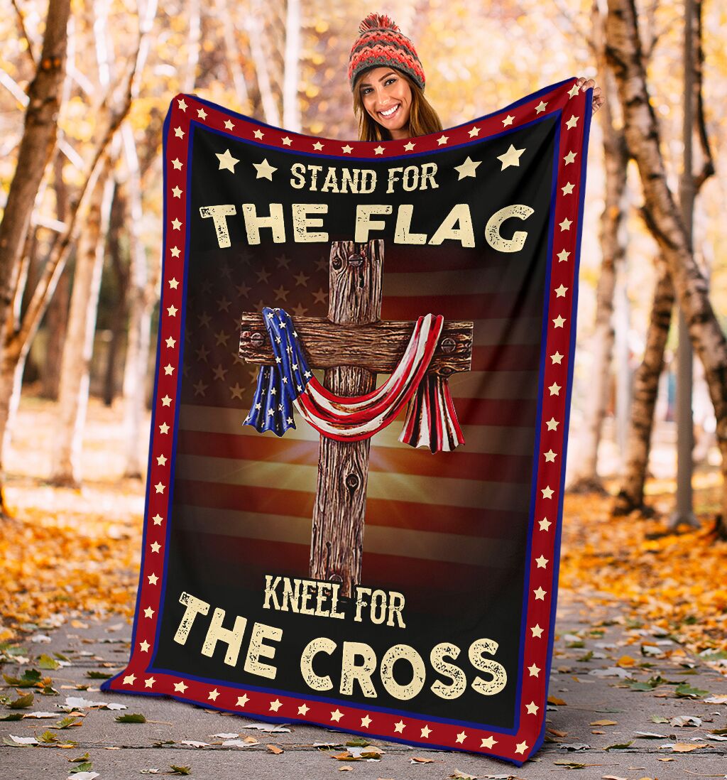 God Stand For The Flag American Flag Christian Flannel Blanket For Cozy Bedroom Sofa Decor