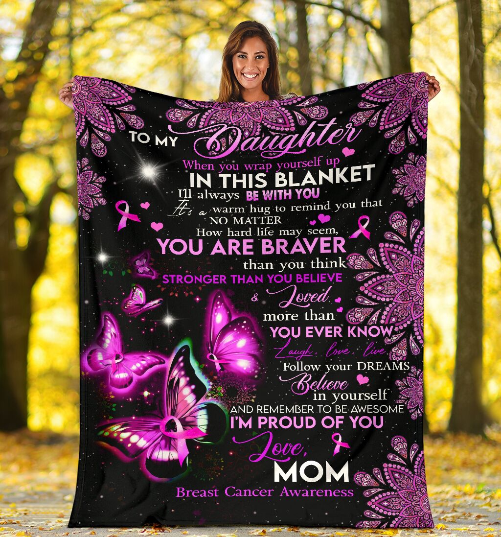 Breast Cancer To My Daughter Breast Cancer Awareness Flannel Blanket For Cozy Bedroom Sofa Decor