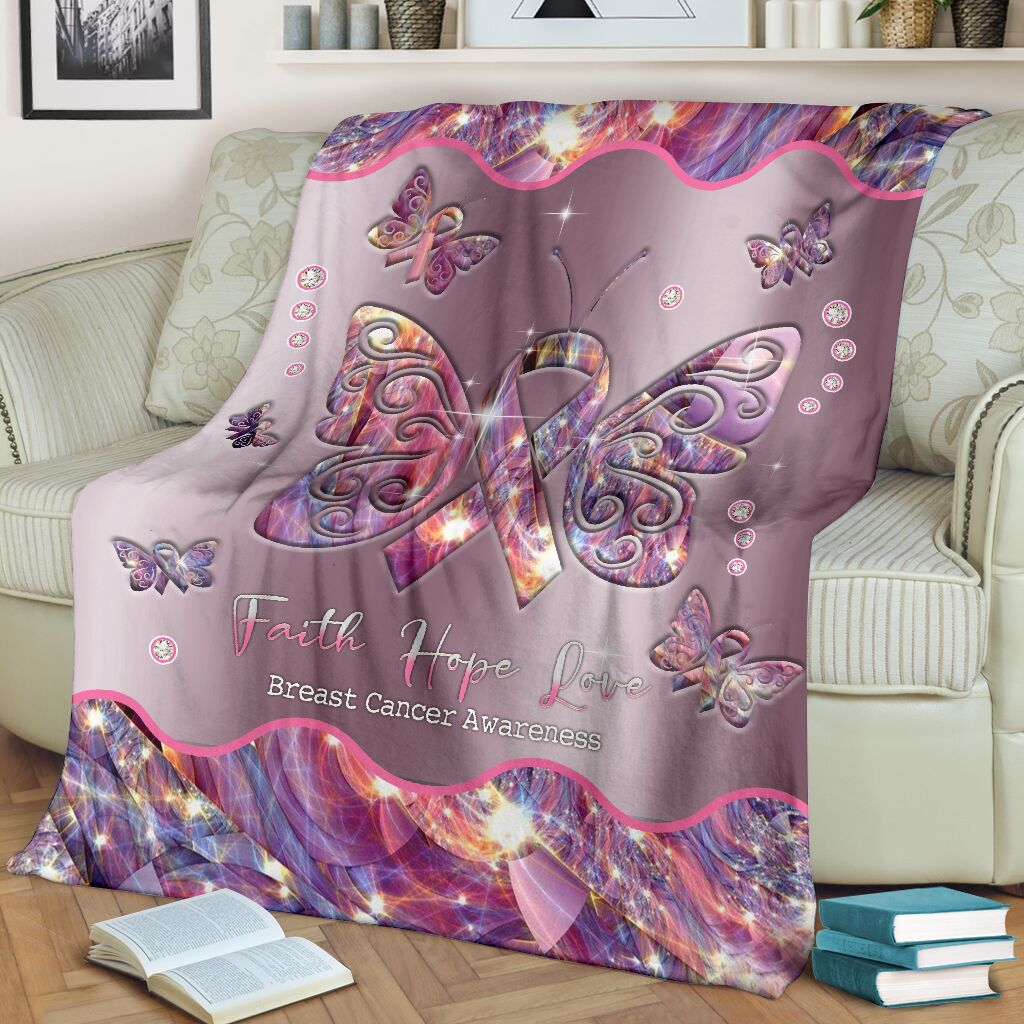 Breast Cancer Awareness Butterfly Flannel Blanket For Cozy Bedroom Sofa Decor