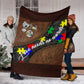 Autism Awareness Love Needs No Words Leather Pattern Flannel Blanket For Cozy Bedroom Sofa Decor