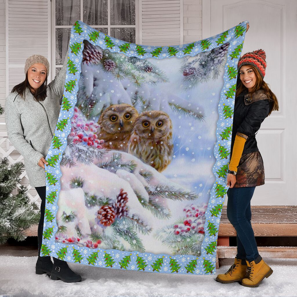 Owl Christmas Snow Flannel Blanket For Cozy Bedroom Sofa Decor