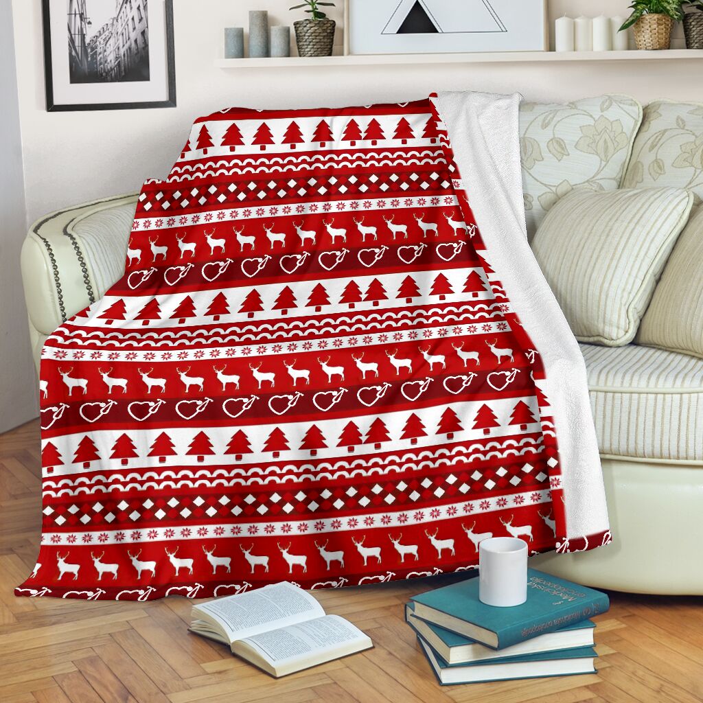 Nurse Christmas Simple Pattern Flannel Blanket For Cozy Bedroom Sofa Decor