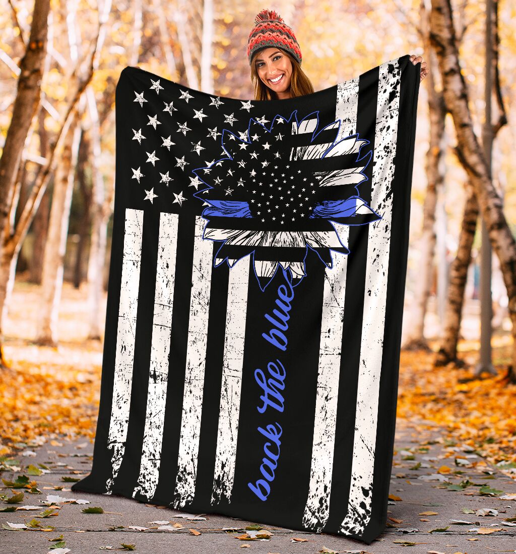 Police Officer Back The Blue Love Life Flannel Blanket For Cozy Bedroom Sofa Decor
