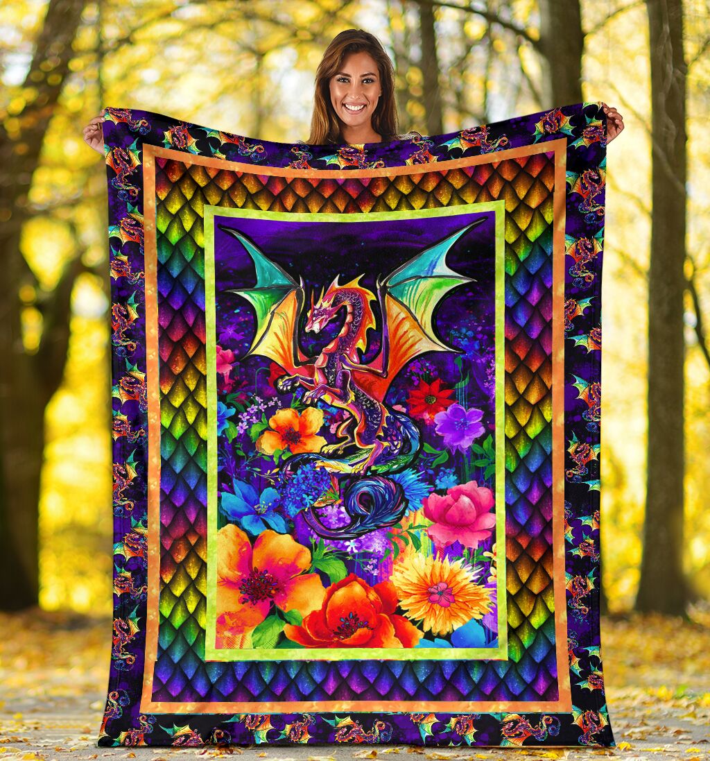 Dragon Colorful Floral Flannel Blanket For Cozy Bedroom Sofa Decor
