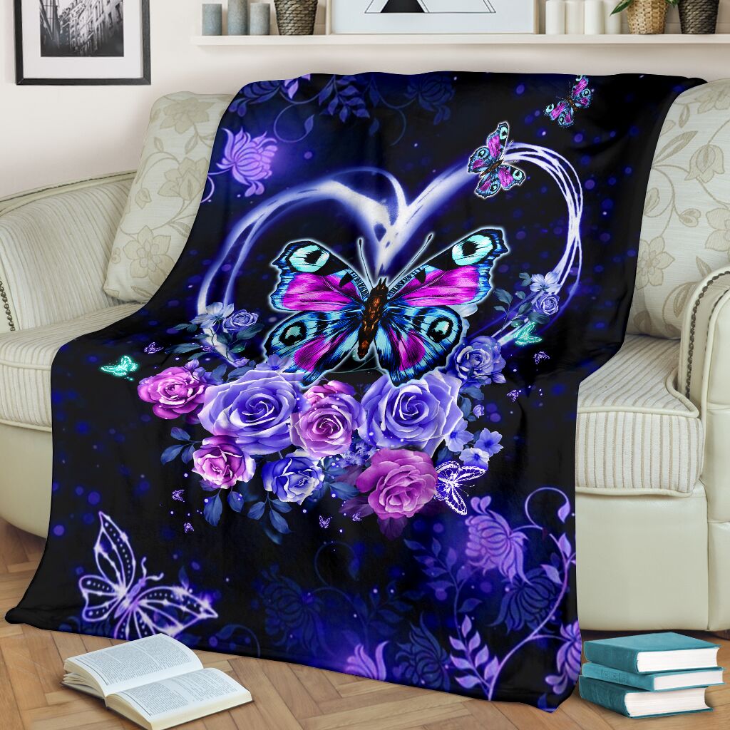 Butterfly Love Rose In The Night Flannel Blanket For Cozy Bedroom Sofa Decor