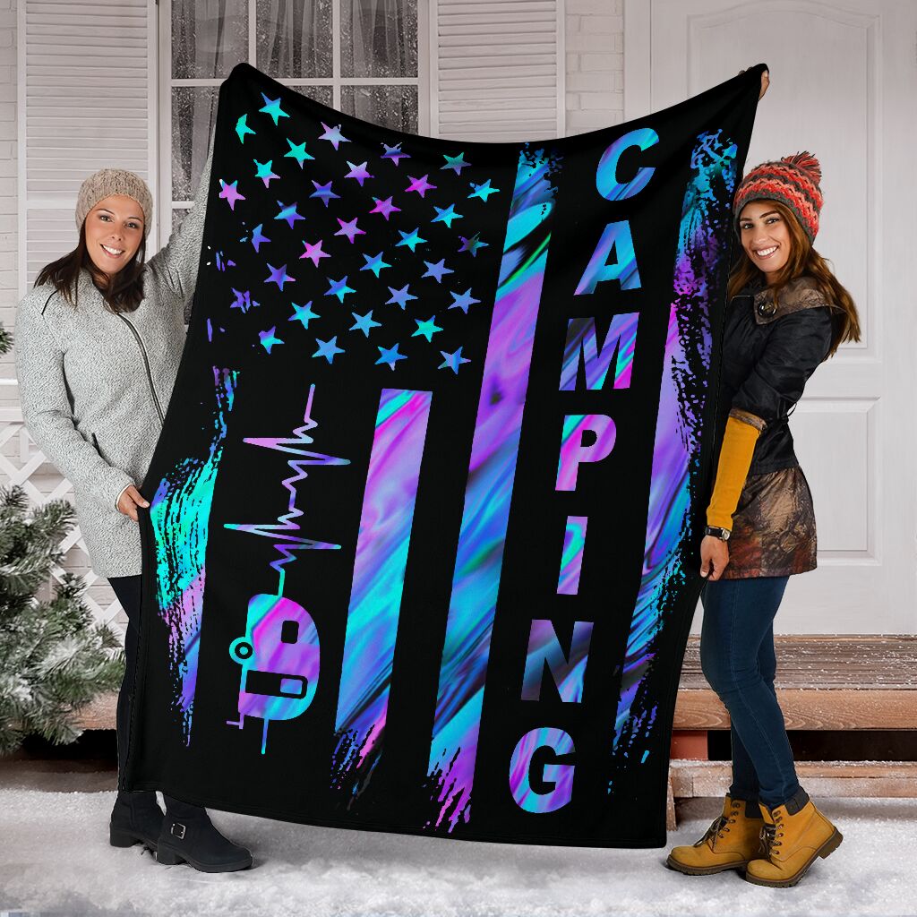 Camping American Flag Flannel Blanket For Cozy Bedroom Sofa Decor