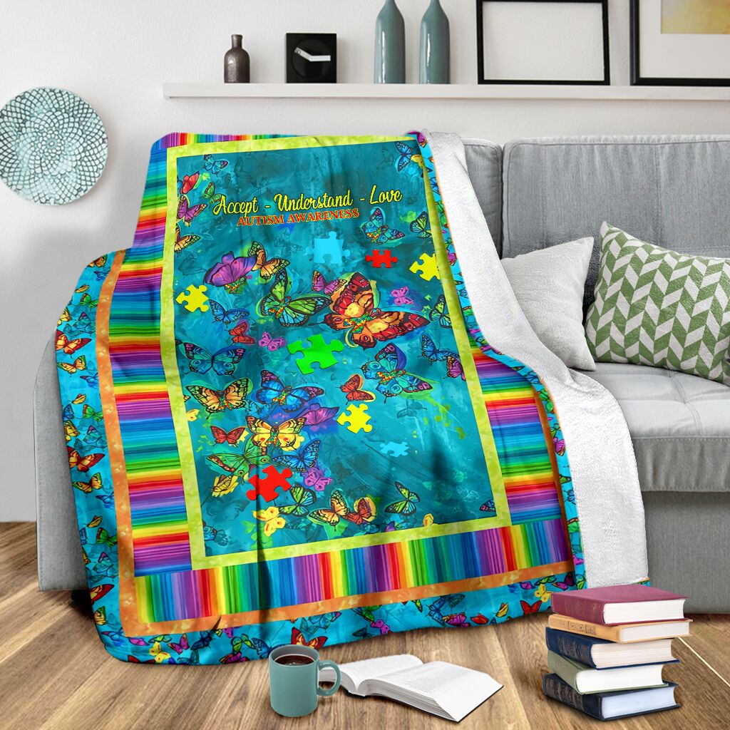 Autism Accept Understand Love Autism Awareness Flannel Blanket For Cozy Bedroom Sofa Decor