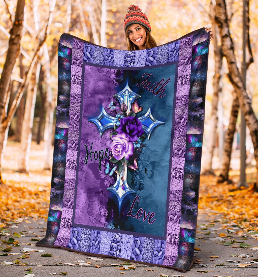God Flower Faith Hope Love Christian Flannel Blanket For Cozy Bedroom Sofa Decor
