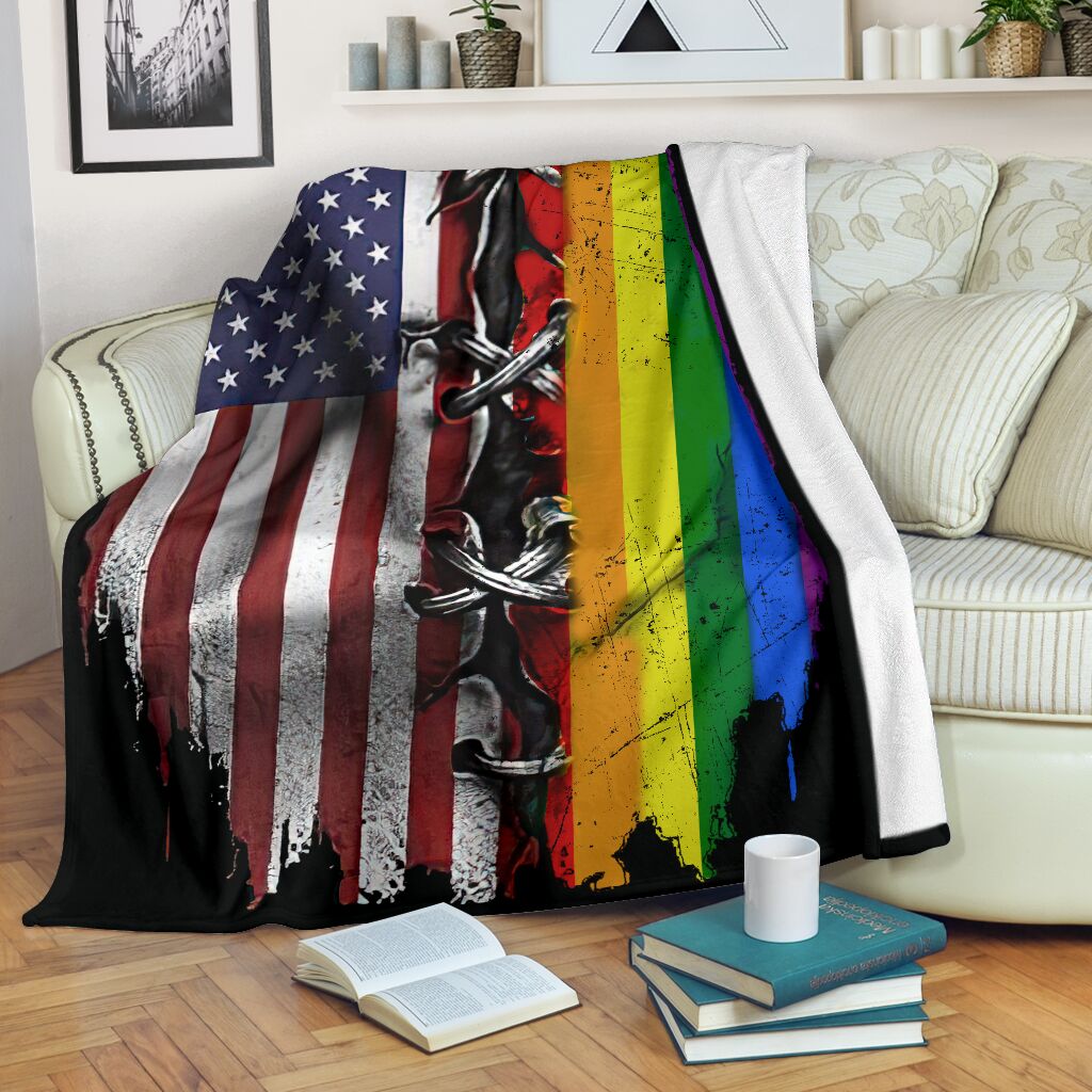 LGBT Rainbow American Flag Flannel Blanket For Cozy Bedroom Sofa Decor