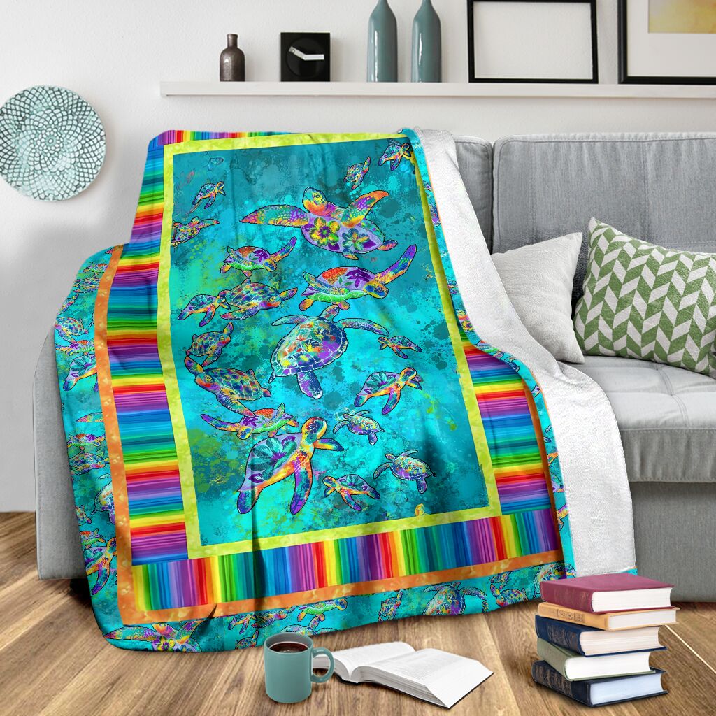 Colorful Turtle Lover Flannel Blanket For Cozy Bedroom Sofa Decor