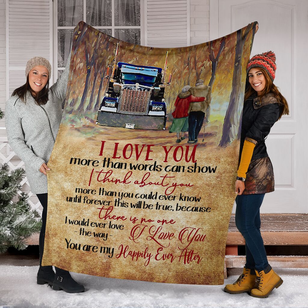 Truck I Love You Truck Couple Trucker Flannel Blanket For Cozy Bedroom Sofa Decor