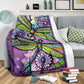 Dragonfly With Beautiful Flower Flannel Blanket For Cozy Bedroom Sofa Decor