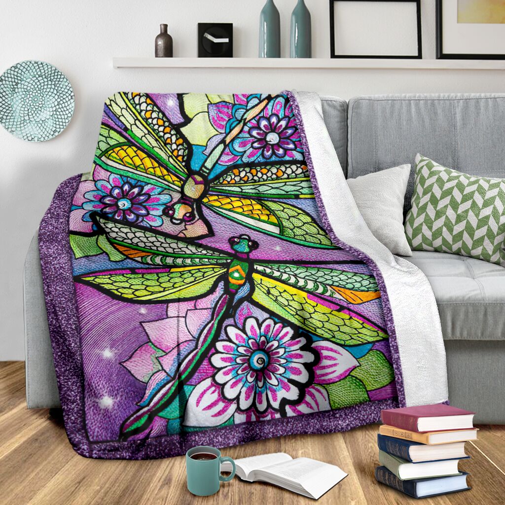 Dragonfly With Beautiful Flower Flannel Blanket For Cozy Bedroom Sofa Decor