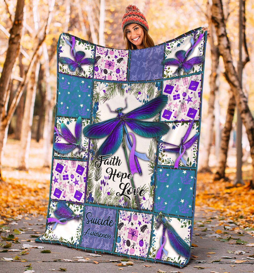 Mental Health Awareness Dragonfly Flannel Blanket For Cozy Bedroom Sofa Decor
