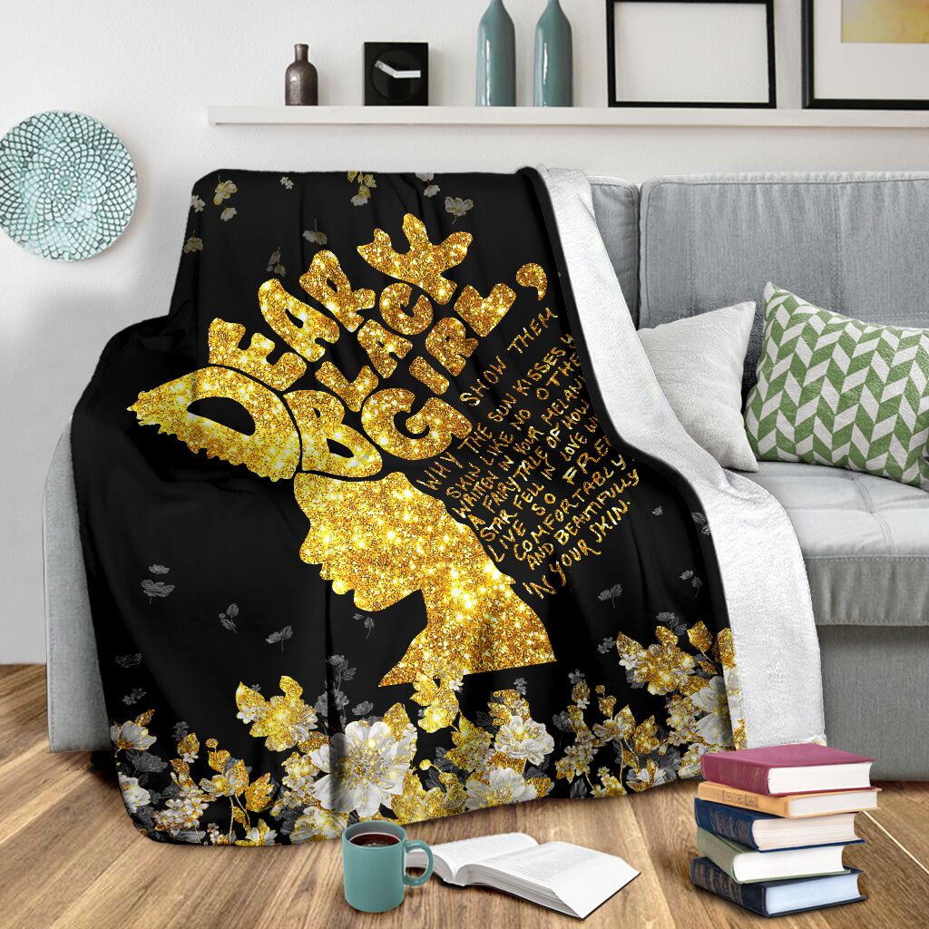 Black Girl Dear Black Girl Faux Glitter Print African American Flannel Blanket For Cozy Bedroom Sofa Decor