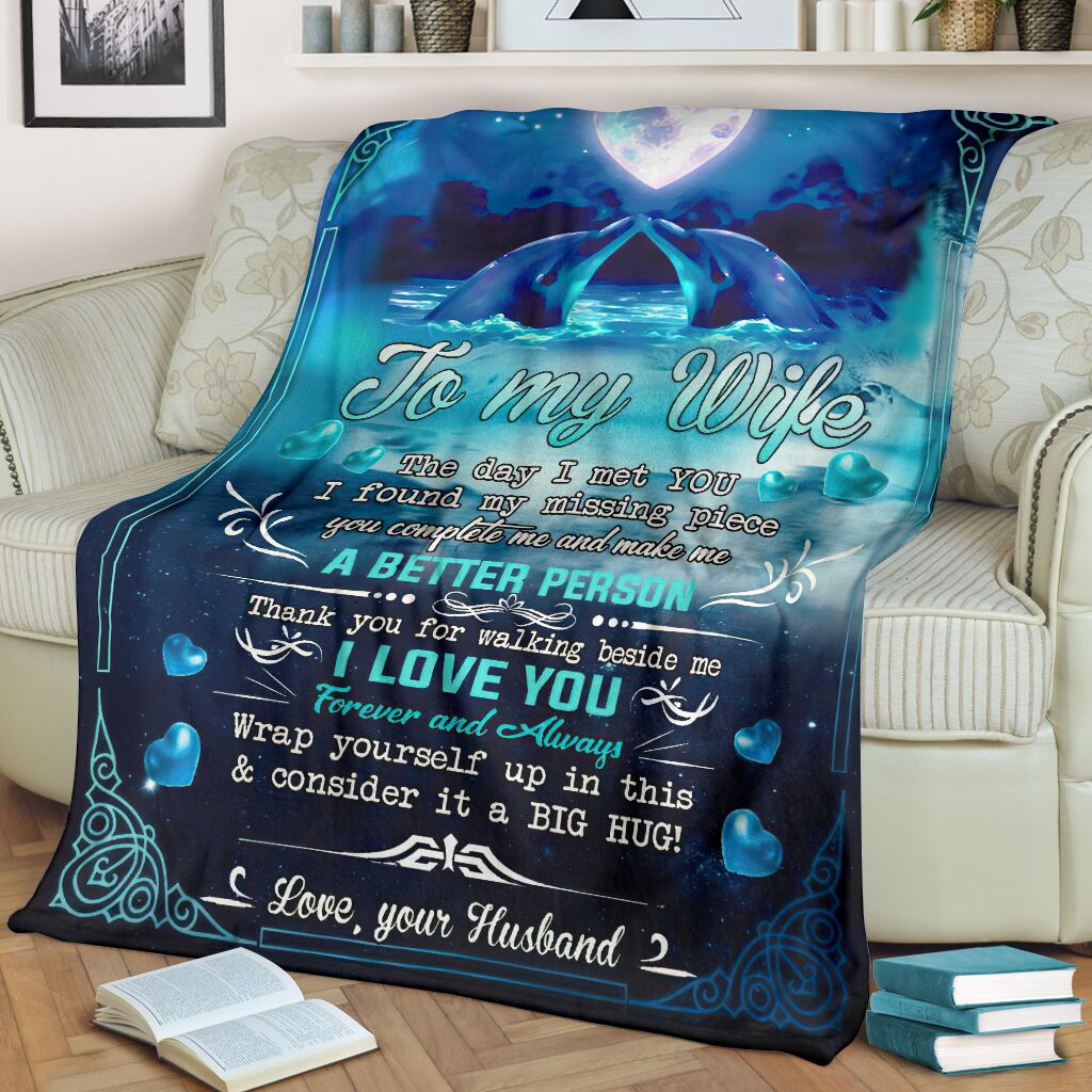 Dolphin To My Wife Dolphin In The Ocean Flannel Blanket For Cozy Bedroom Sofa Decor
