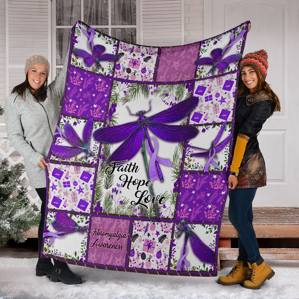 Fibromyalgia Awareness Dragonfly Flannel Blanket For Cozy Bedroom Sofa Decor