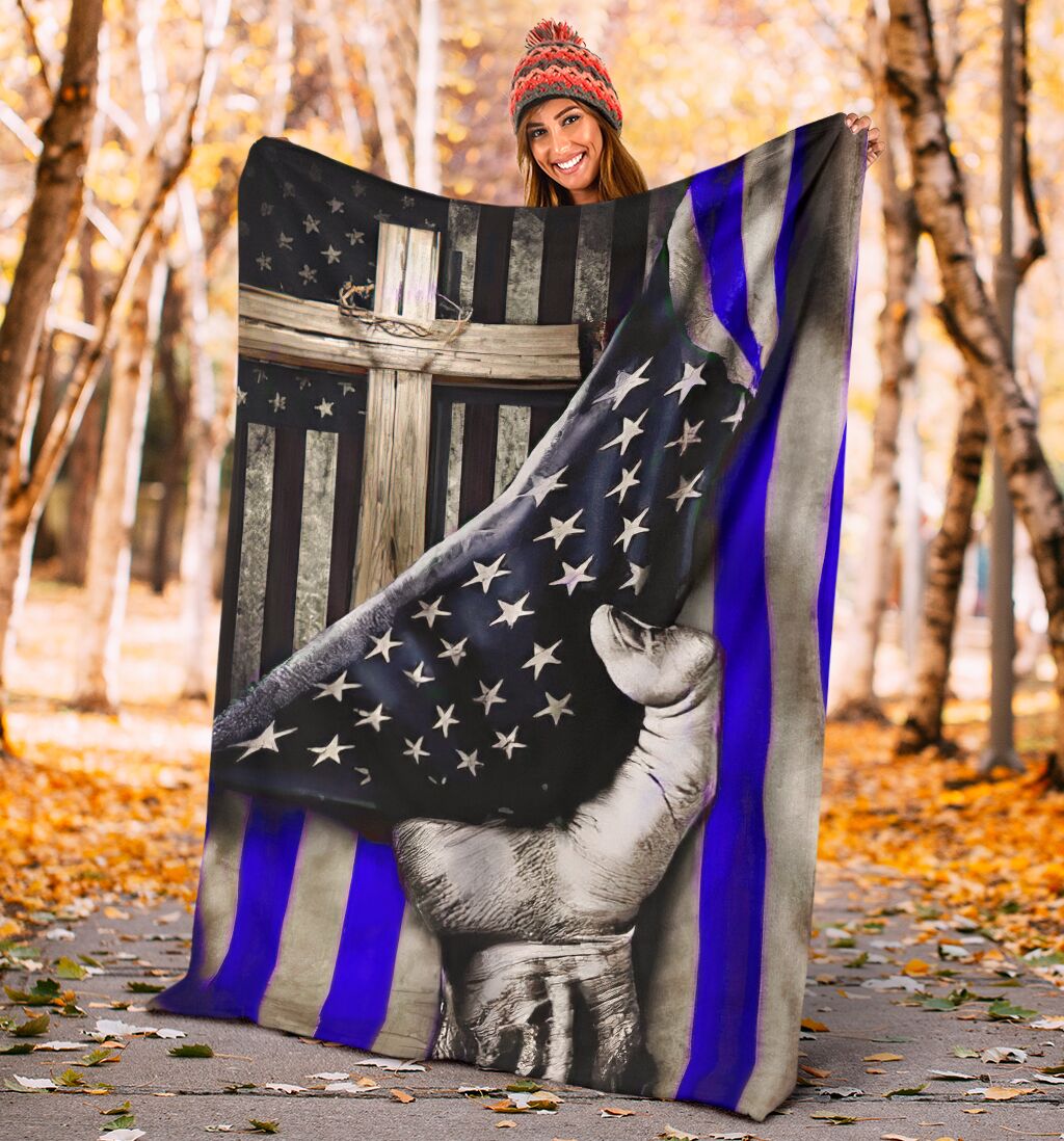 Police Blue Line Flag Flannel Blanket For Cozy Bedroom Sofa Decor