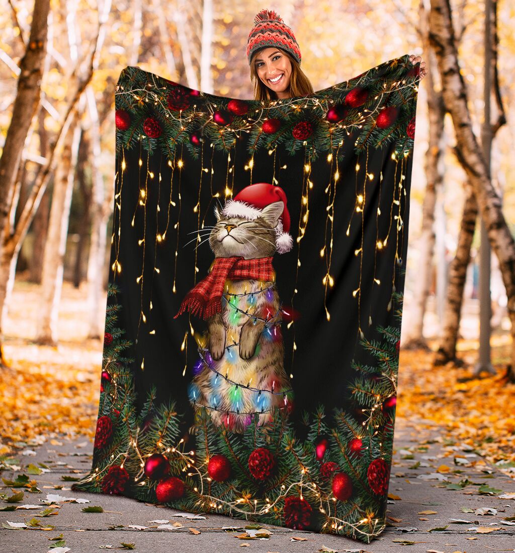 Black Cat Meowy Christmas Flannel Blanket For Cozy Bedroom Sofa Decor