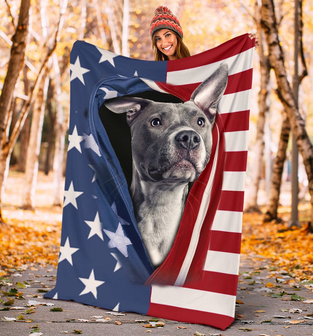 Pitbull Opened American Flag Flannel Blanket For Cozy Bedroom Sofa Decor