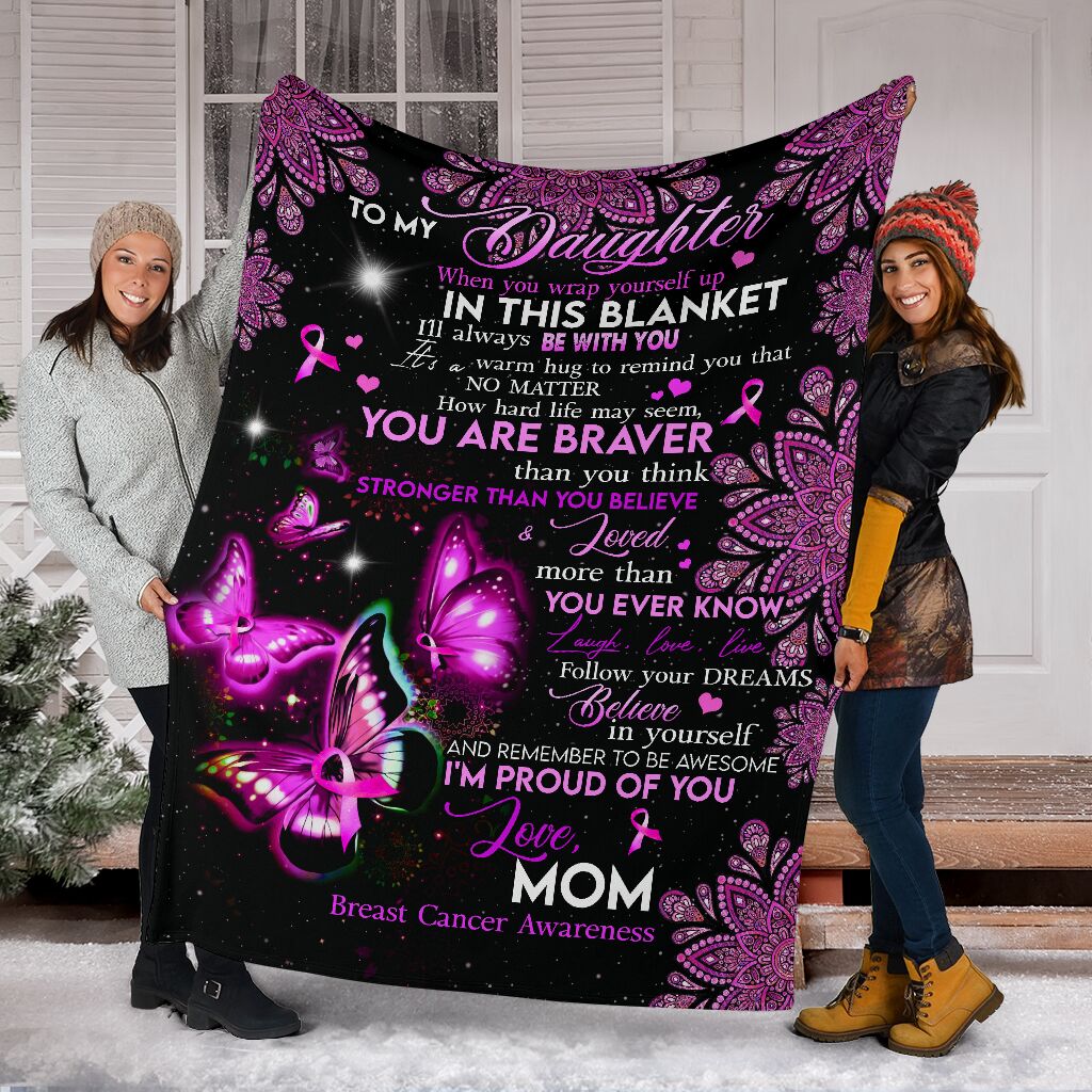 Breast Cancer To My Daughter Breast Cancer Awareness Flannel Blanket For Cozy Bedroom Sofa Decor
