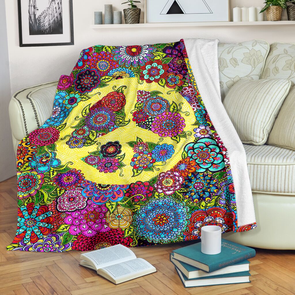 Hippie Colorful Hippie Peace Flannel Blanket For Cozy Bedroom Sofa Decor