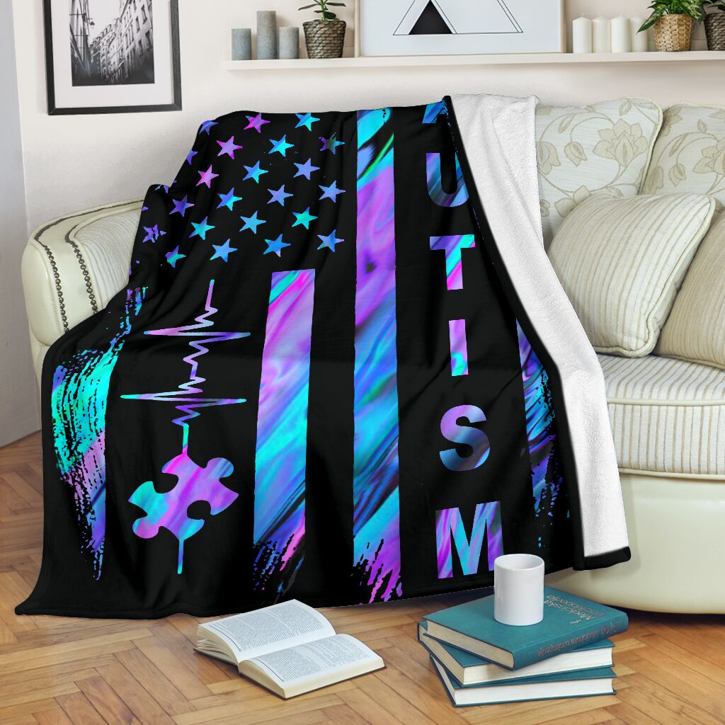 Autism Awareness American Flag Color Flannel Blanket For Cozy Bedroom Sofa Decor