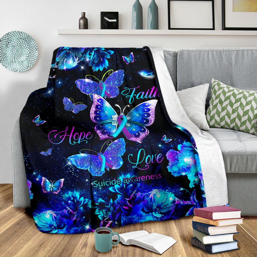 Mental Health Awareness Butterfly Flannel Blanket For Cozy Bedroom Sofa Decor