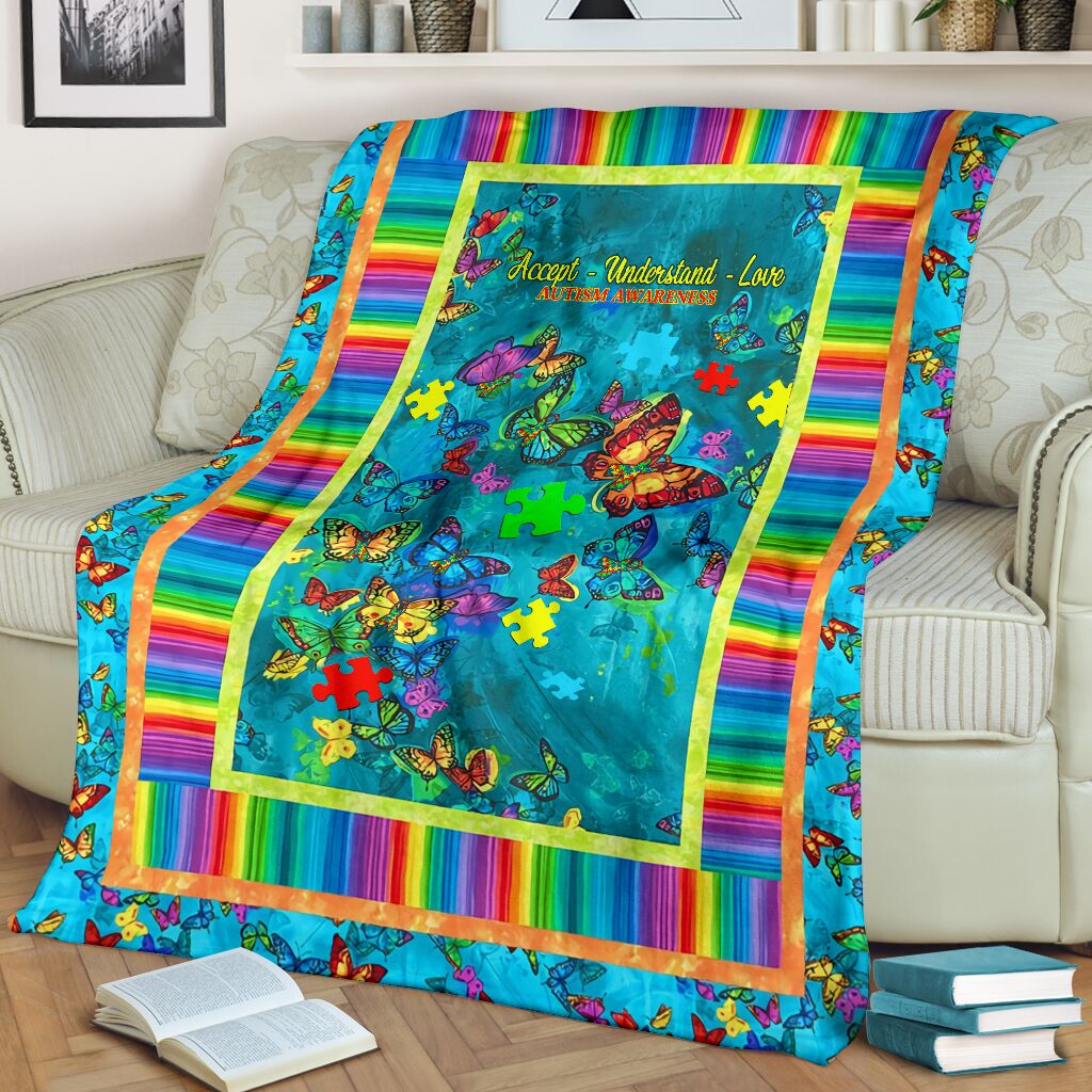Autism Accept Understand Love Autism Awareness Flannel Blanket For Cozy Bedroom Sofa Decor