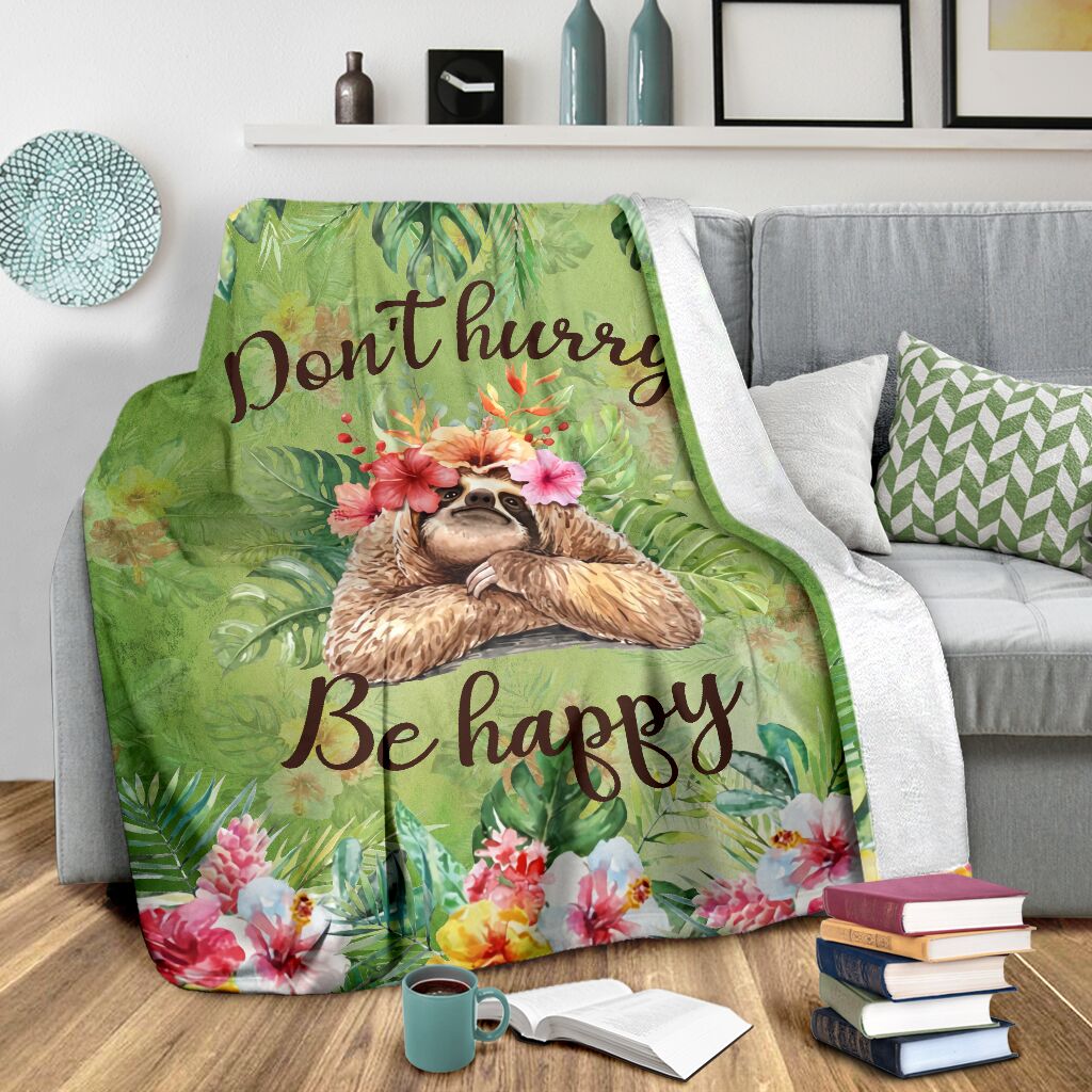 Sloth Don't Hurry Be Happy Flannel Blanket For Cozy Bedroom Sofa Decor
