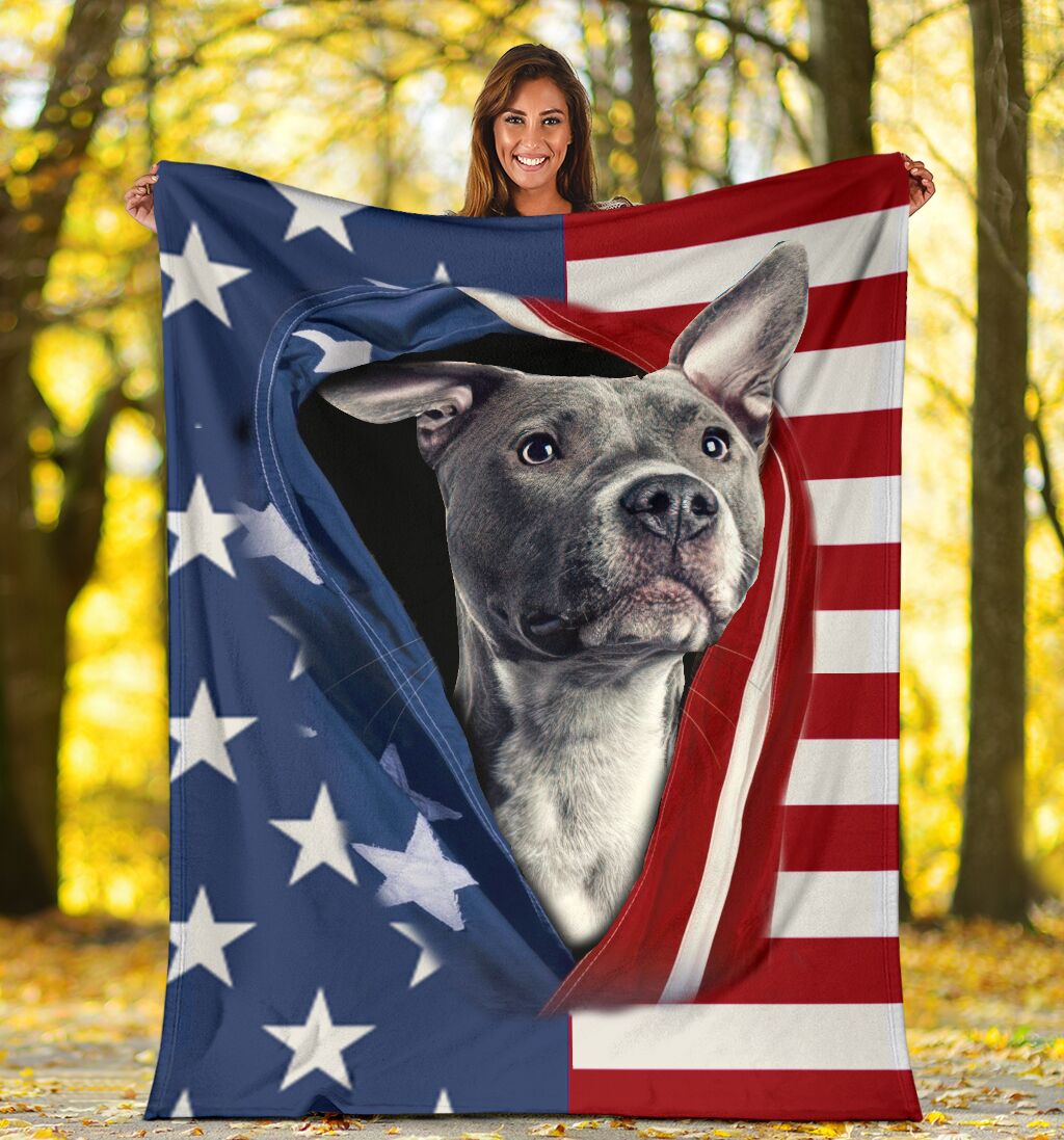 Pitbull Opened American Flag Flannel Blanket For Cozy Bedroom Sofa Decor