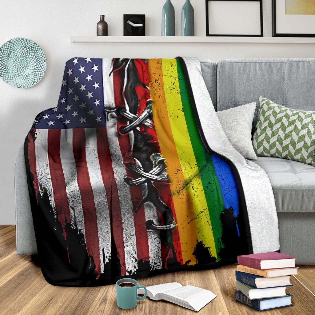 LGBT Rainbow American Flag Flannel Blanket For Cozy Bedroom Sofa Decor