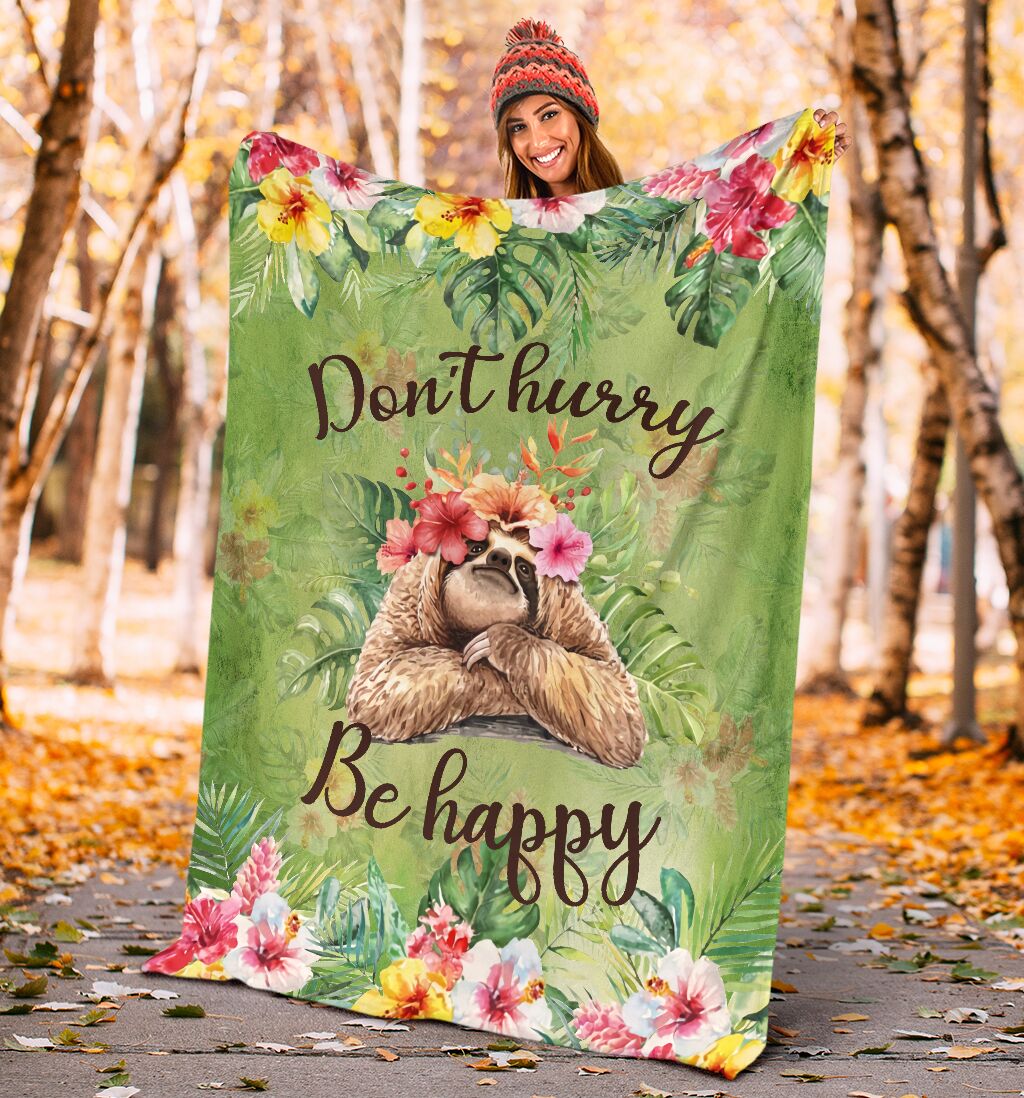 Sloth Don't Hurry Be Happy Flannel Blanket For Cozy Bedroom Sofa Decor