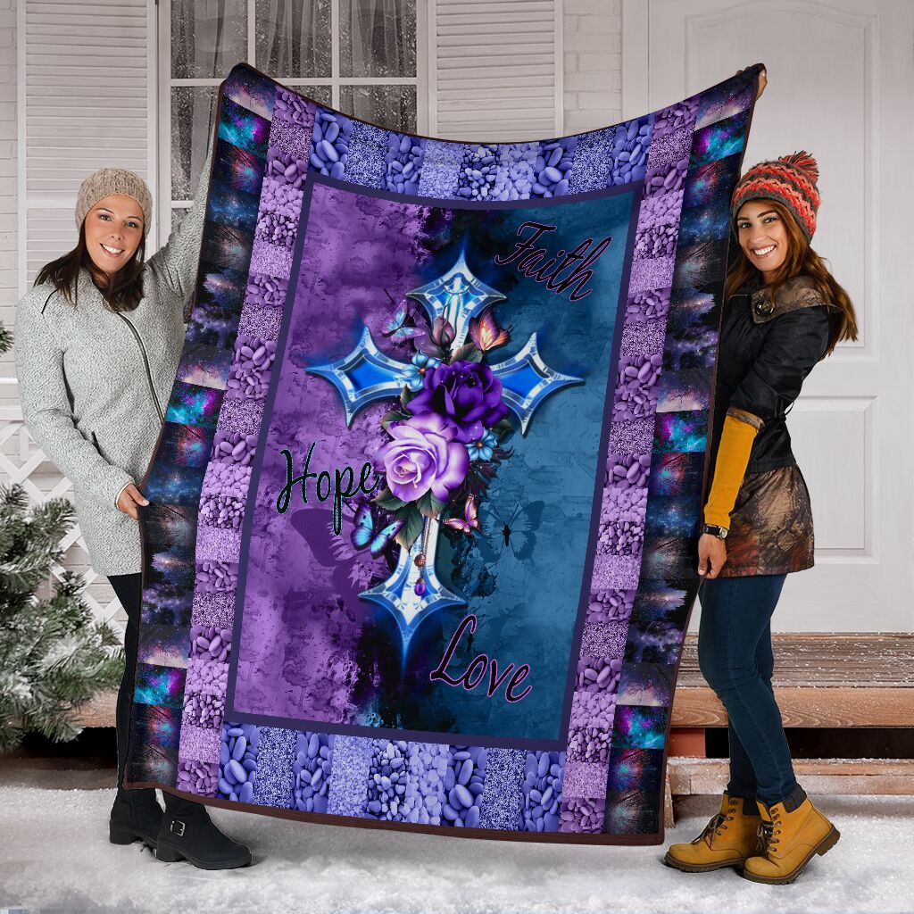 God Flower Faith Hope Love Christian Flannel Blanket For Cozy Bedroom Sofa Decor