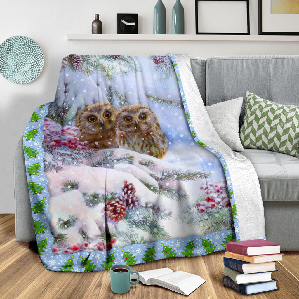 Owl Christmas Snow Flannel Blanket For Cozy Bedroom Sofa Decor