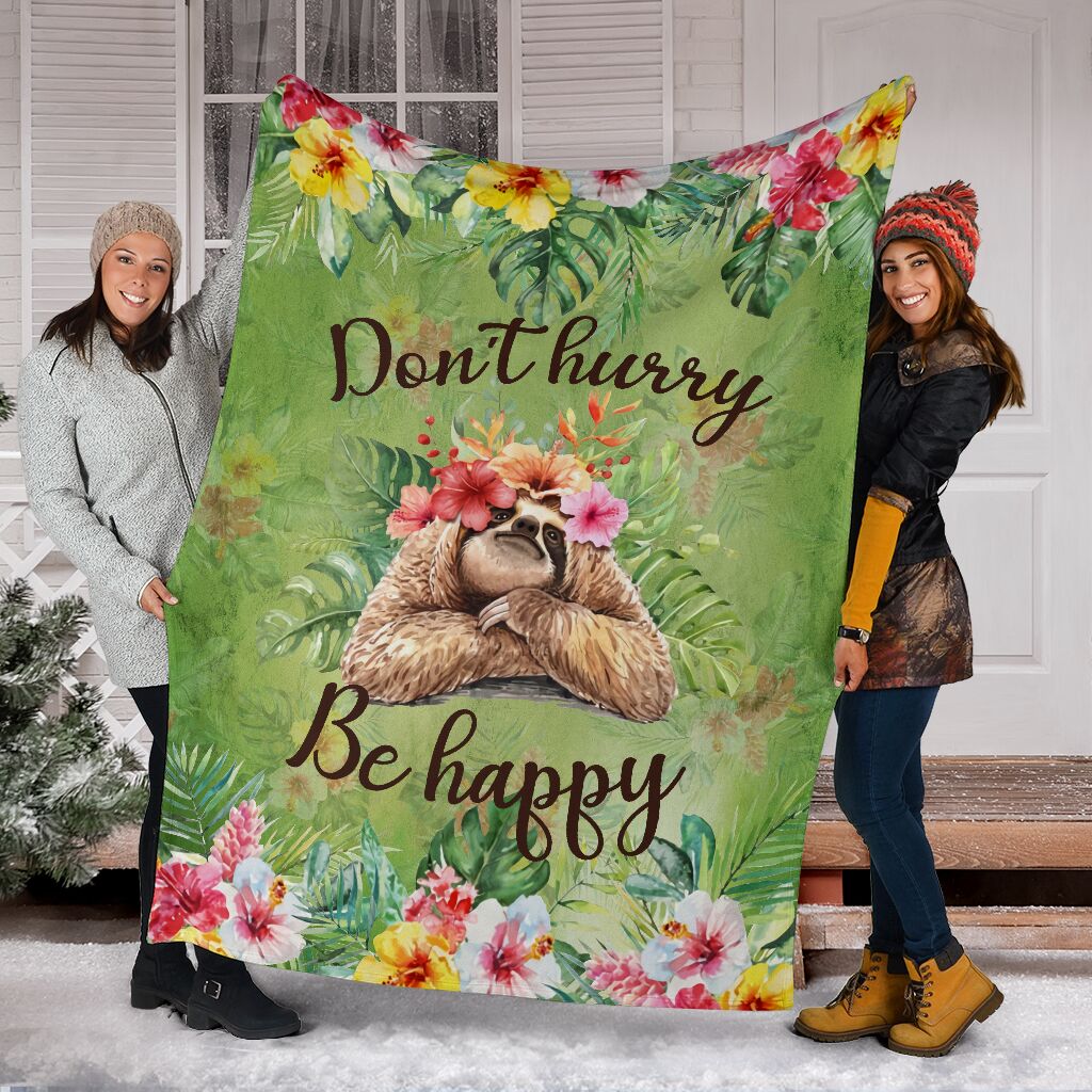 Sloth Don't Hurry Be Happy Flannel Blanket For Cozy Bedroom Sofa Decor