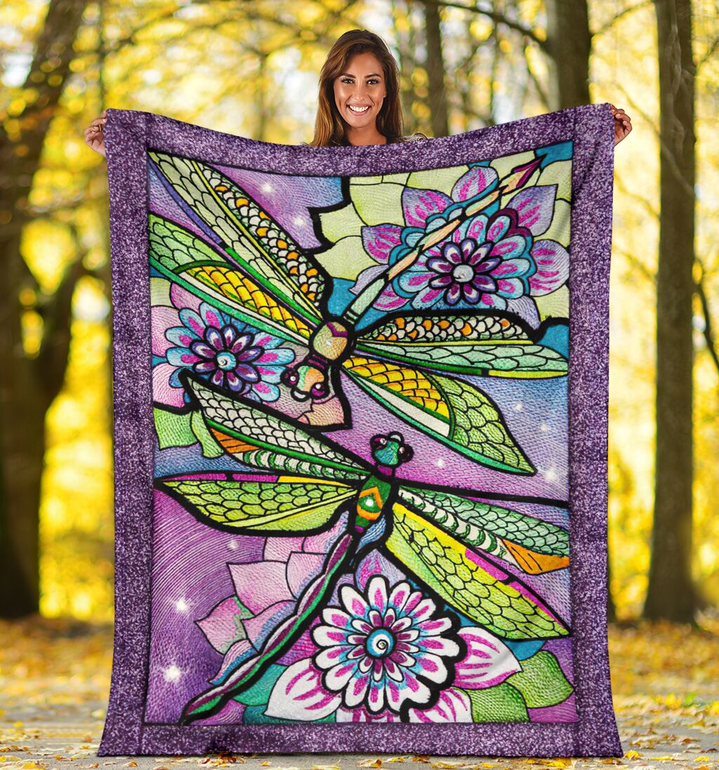 Dragonfly With Beautiful Flower Flannel Blanket For Cozy Bedroom Sofa Decor