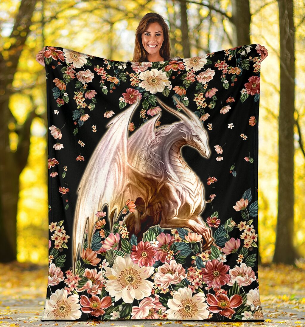 Dragon White Dragon Floral Flannel Blanket For Cozy Bedroom Sofa Decor