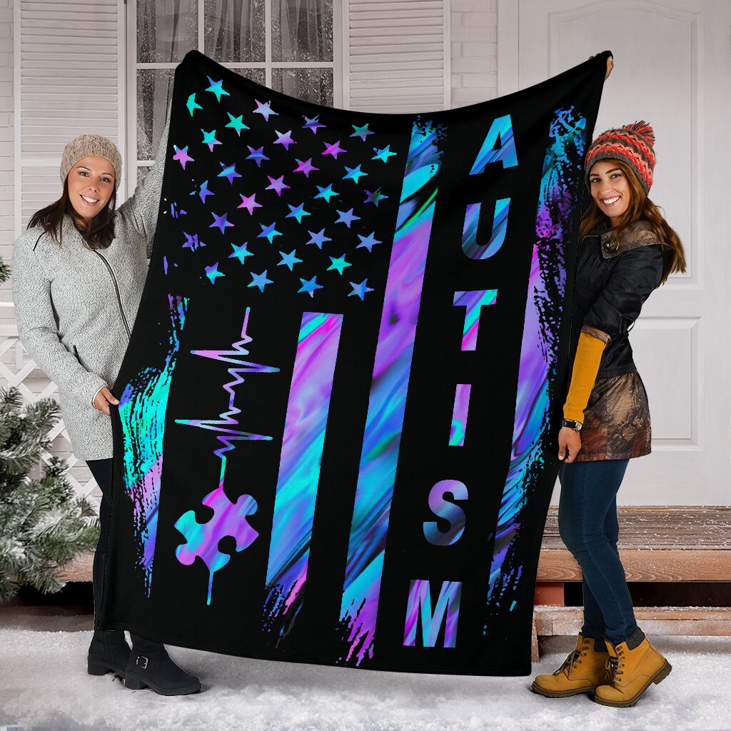 Autism Awareness American Flag Color Flannel Blanket For Cozy Bedroom Sofa Decor