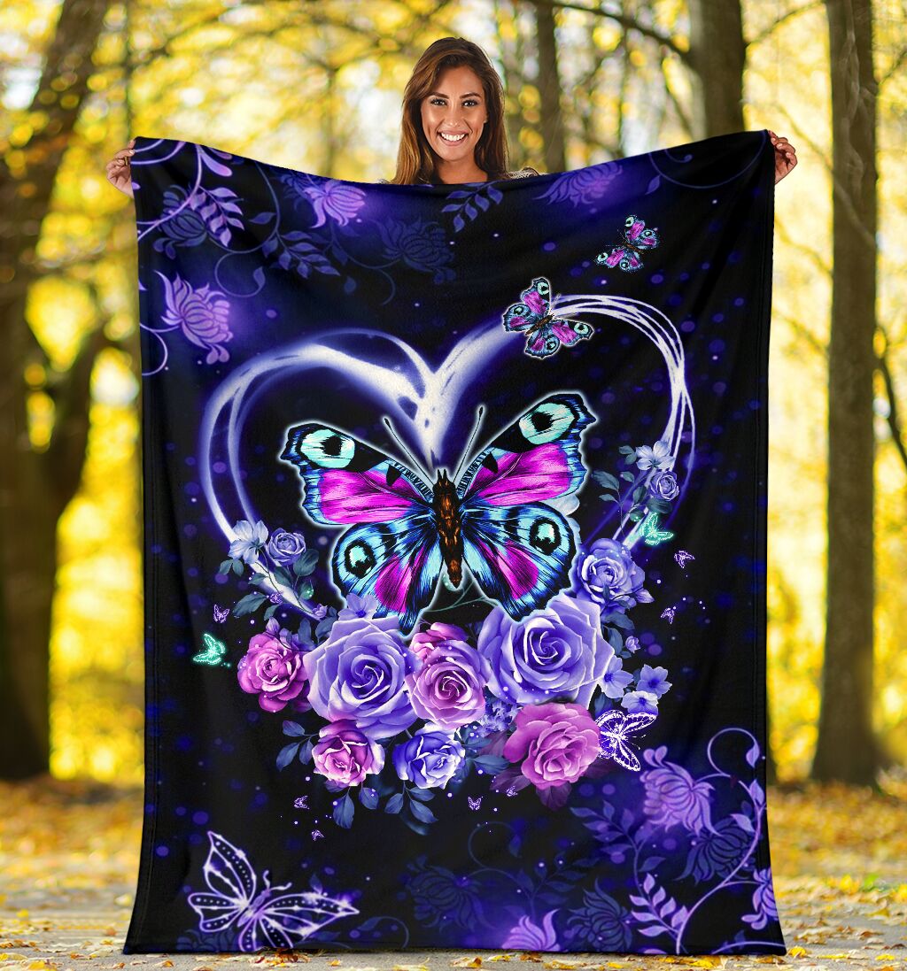 Butterfly Love Rose In The Night Flannel Blanket For Cozy Bedroom Sofa Decor